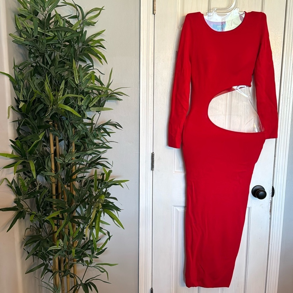 Hera Collection bodycon cut out red spandex pencil dress NWT L